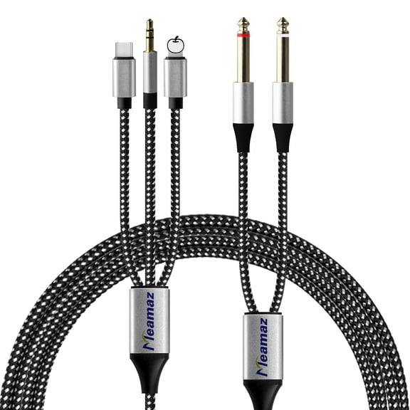 6.56FT i-Phone to 1/4 inch Audio Adapter Cable, Within Aux to USB-C, 3.5mm to TS Adapter, Dac Chip,3-in-1Stereo 1/4Cable for Home Theater Amp