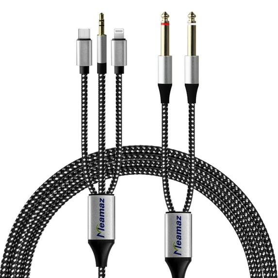 Meamaz 6.56FT 1/4 inch Audio Adapter Cable, Within 1/4 to USB-C, 3.5mm to 1/4" TS Adapter, DAC Chip, 3-in-1 Stereo 1/4 Cable for Home Theater AMP (Compatible with iPhone 11/12/13/14/x)