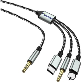 Meamaz 3-in-1 L to 3.5mm, Aux to Type C, USB C to 3.5mm Adapter Nylon Audio Cable, Type C to Audio Aux Jack Cable Compatible for iPhone, Cars, Speakers, Home Theater6.56FT/2M)