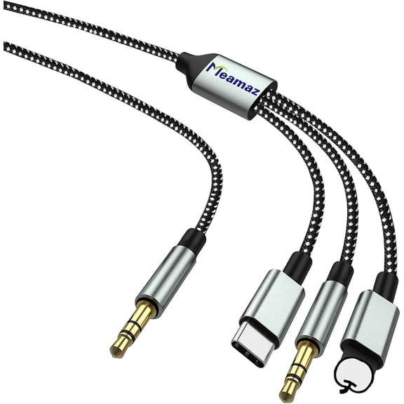 Meamaz 3-in-1 Light-ning to 3.5mm, Aux to Type C, USB C, 3.5mm to Light-ning Adapter Nylon Audio Cable, Type C to Audio Aux Jack Cable Compatible for iPhone, Cars, Speakers, Home Theater（6.56FT/2M)