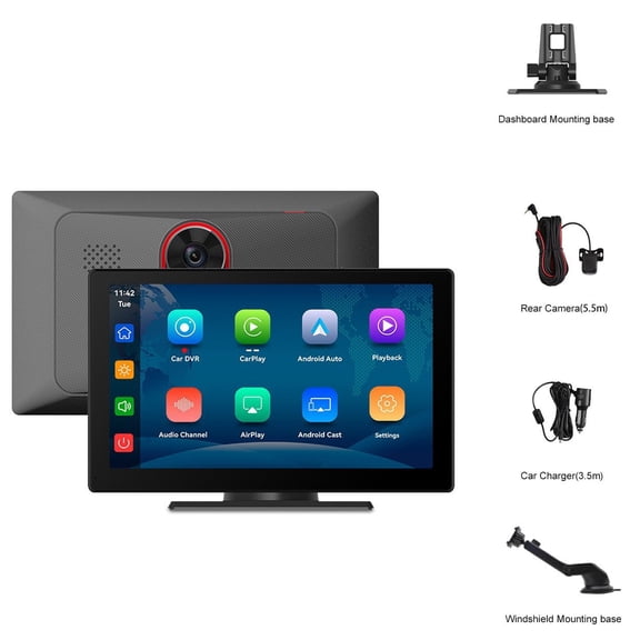 Meamaz 7" HD Wireless Apple CarPlay/Android Auto Screen - 170 Backup Camera, Gravity Sensor & Video Saving, Bluetooth Compatible for Daily Driving & All Vehicles