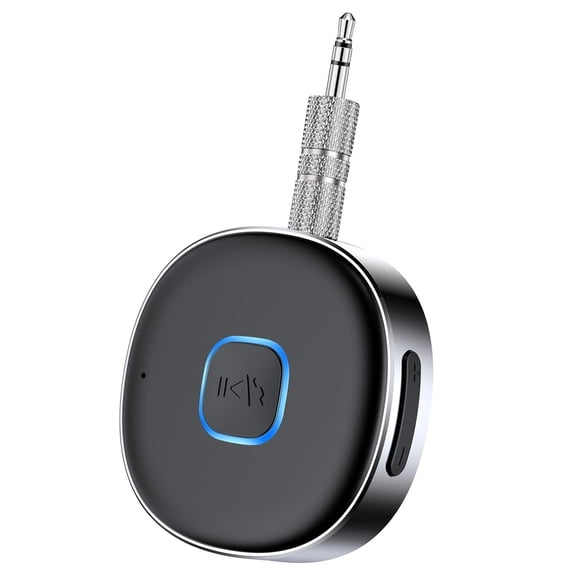 Meamaz Car Bluetooth Aux Adapter - Dual Device Connection, 10+ Hour Battery, 10M Range & HD Mic for Hands-Free Calls, Compact Design for Daily Commutes, Road Trips & All 12V Vehicles