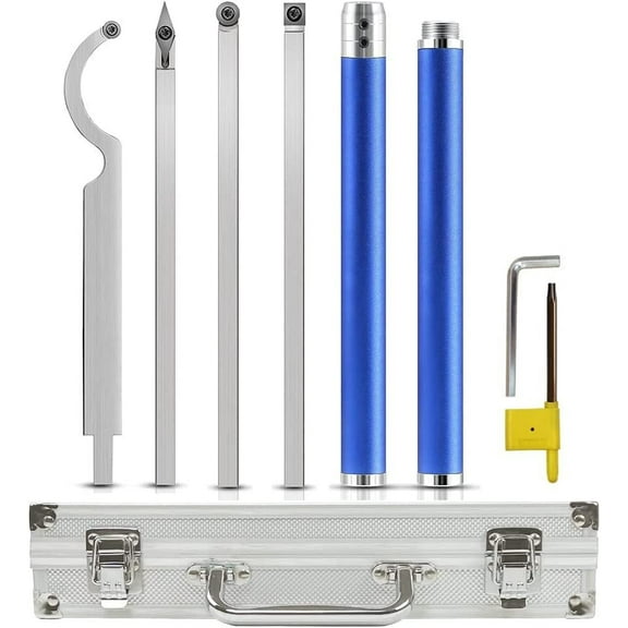 Meamaz Carbide Tipped Wood Turning Tools Set Lathe Tools for Woodturning, Lathe Rougher Finisher Swan Neck Hollowing Tools with Extendable Shafts with Adjustable Connector,Blue