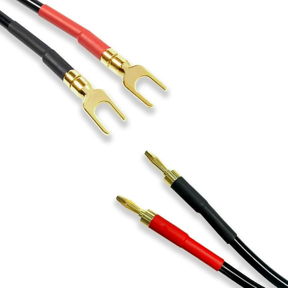Meamaz Case 2-Male Y Fork Spade to 2-Male Banana Plug Speaker Cable OFC 12 Gauge Wire U-Shaped Audio Hi Fi Wire, for Speakerm, Home Theater, Car,1 Pack 6.56FT