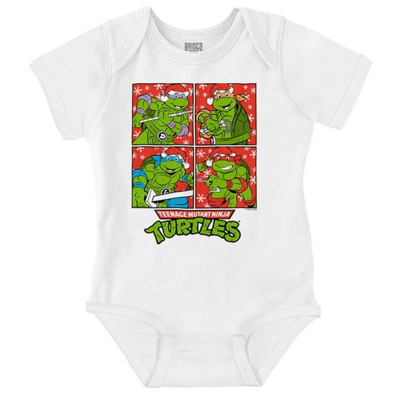 Christmas TMNT Ninja Turtle Squares Romper Boys or Girls Infant Baby Brisco Brands NB