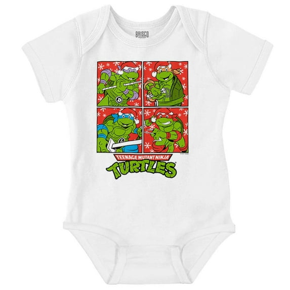 Christmas TMNT Ninja Turtle Squares Romper Boys or Girls Infant Baby Brisco Brands NB