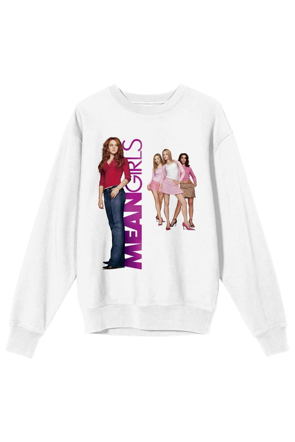 Mean Girls Key Art Crew Neck Long Sleeve White Adult Sweatshirt-Medium