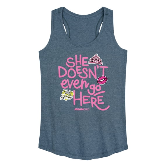Mean Girls - She Doesn't Even Go Here Graphic Racerback Tank