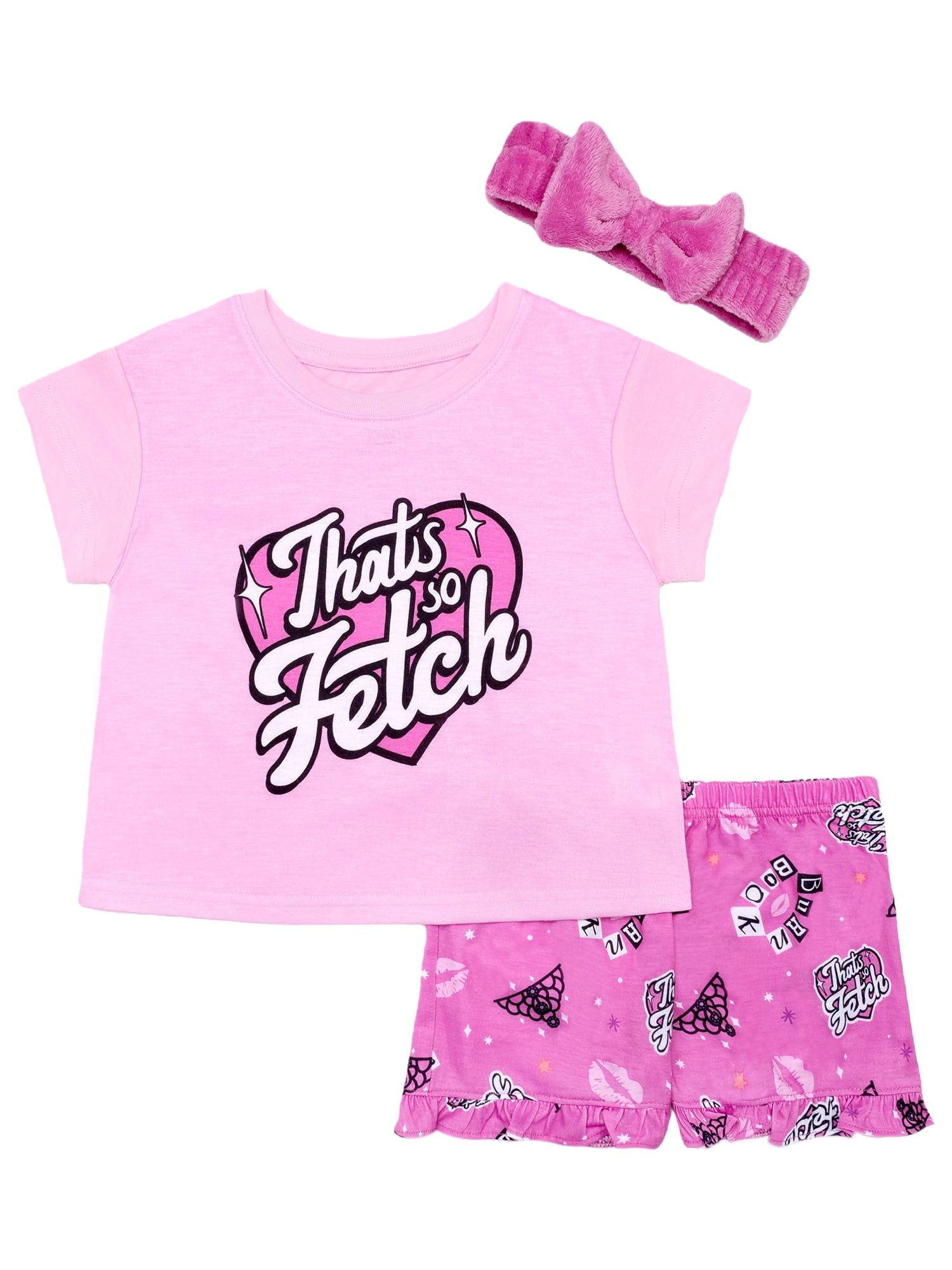 Mean Girls Tween 2- Piece Short Sleeve Top and Shorts Pajama Set with Spa Headband, Sizes 4-12