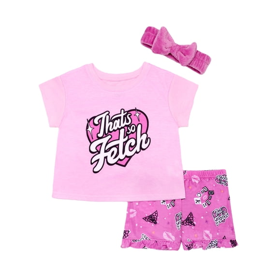 Mean Girls Tween 2- Piece Short Sleeve Top and Shorts Pajama Set with Spa Headband, Sizes 4-12