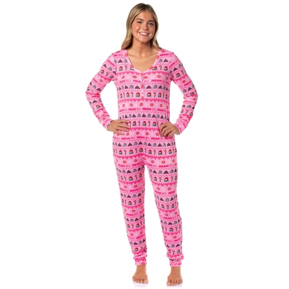 Mean Girls Women's Christmas Waffle Union Suit One-Piece Long Sleeve Footless Loungewear Sleep Pajamas