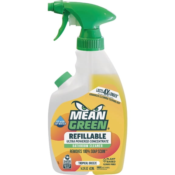 Mean Green Refillable Ultra Powered CONCENTRATE Bathroom Cleaner, Tropical Breeze, 14.3 Ounce