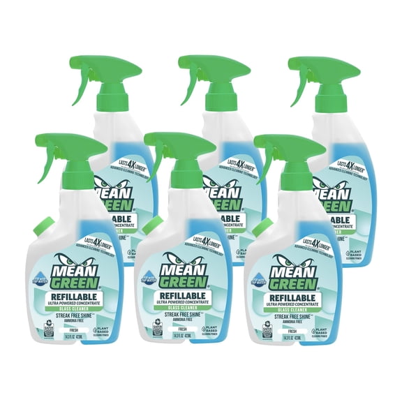 Mean Green Refillable Ultra Powered CONCENTRATE Glass Cleaner, Fresh, 14.3 Ounce, 6 Pack