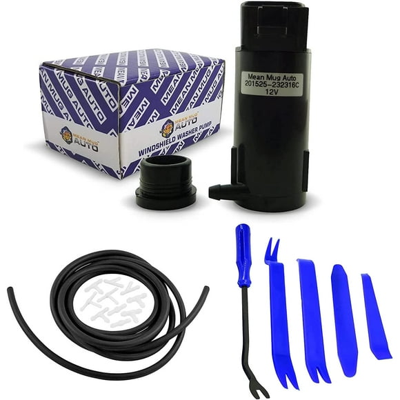 Mean Mug Auto 16212-20820A Windshield Washer Pump w/Grommet With 3M Washer Hose, 10x Hose Connectors and 5Pcs Tools Kit - Compatible with Toyota, Lexus - Replaces OEM #: 85330-12340, 85310-20190