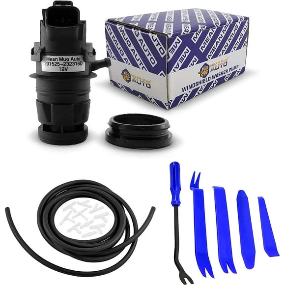 Mean Mug Auto 16212-20820B Windshield Washer Pump w/Grommet With 3M Washer Hose, 10x Hose Connectors and 5Pcs Tools Kit - Compatible with Toyota, Lexus, Mazda - Replaces OEM # 85330-60190, 85330-AE010