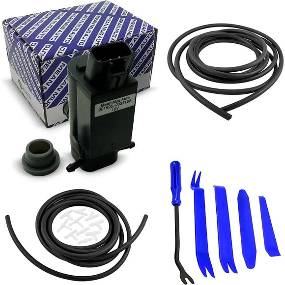 Mean Mug Auto 16212-20820C Windshield Washer Pump w/Grommet With 2x 3M Washer Hose, 10x Hose Connectors and 5Pcs Tools Kit - Compatible with Toyota Lexus - Replaces OEM #: 85330-20470, 85330-12280