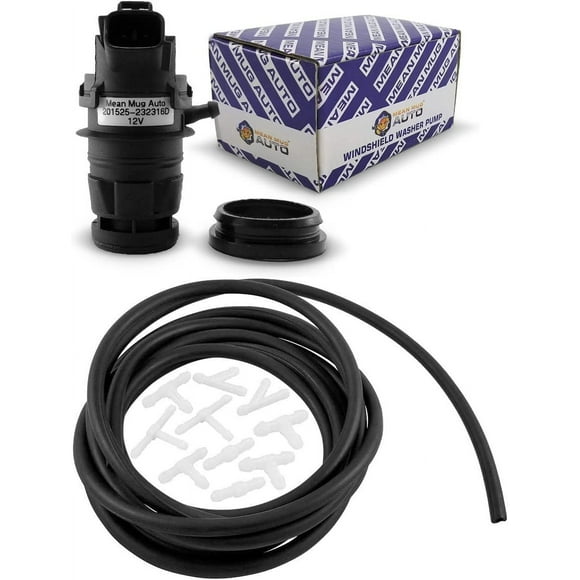Mean Mug Auto 16212-20833A Windshield Washer Pump with 3 Meter Hose Pipe and 10 Hose Connectors - Compatible with Toyota, Lexus, Scion, Mazda - Replaces OEM #: 85330-60190, 85330-AE010, 85330-60180