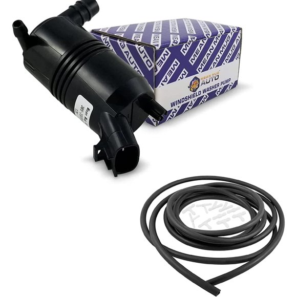 Mean Mug Auto 16212-3163A Windshield Washer Pump With 3 Meter Washer Hose and Universal 10x Hose Connectors Kit - Compatible with Chevrolet, Toyota, Lexus & More - Replaces OEM # 22156171, 85330-06030