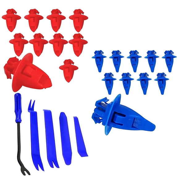Mean Mug Auto 3212-201820B 40x Fender Flare Moulding Retainer Clips Kit (Red & Blue) With 5 Pcs Tools Set Replaces OEM 90904-67036, 90904-67037 - Fit for Toyota 4Runner, Highlander, Sequoia, Tacoma