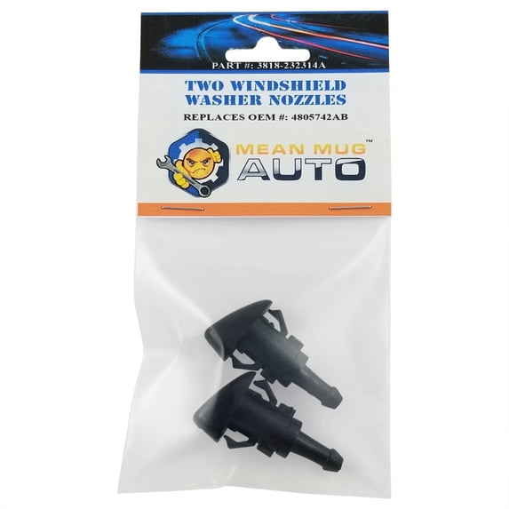 Mean Mug Auto 3818-232314A (Two) Front Windshield Washer Nozzles - For: Chrysler, Dodge, Ram - Replaces OEM #: 4805742AB - Fits select: 2013-2017 RAM 1500, 2009-2012 DODGE RAM 1500