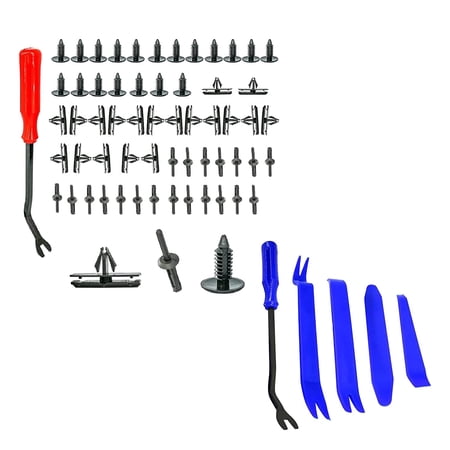 Mean Mug Auto 61 Pcs Blind Rivets Rocker Molding, Fender Flare Clips, Bumper Shield Retainer Kit and Fastener Remover with 5 Pcs Tools Kit Replaces Chrysler Jeep Ford 6506007AA 68039280-AA 6030441