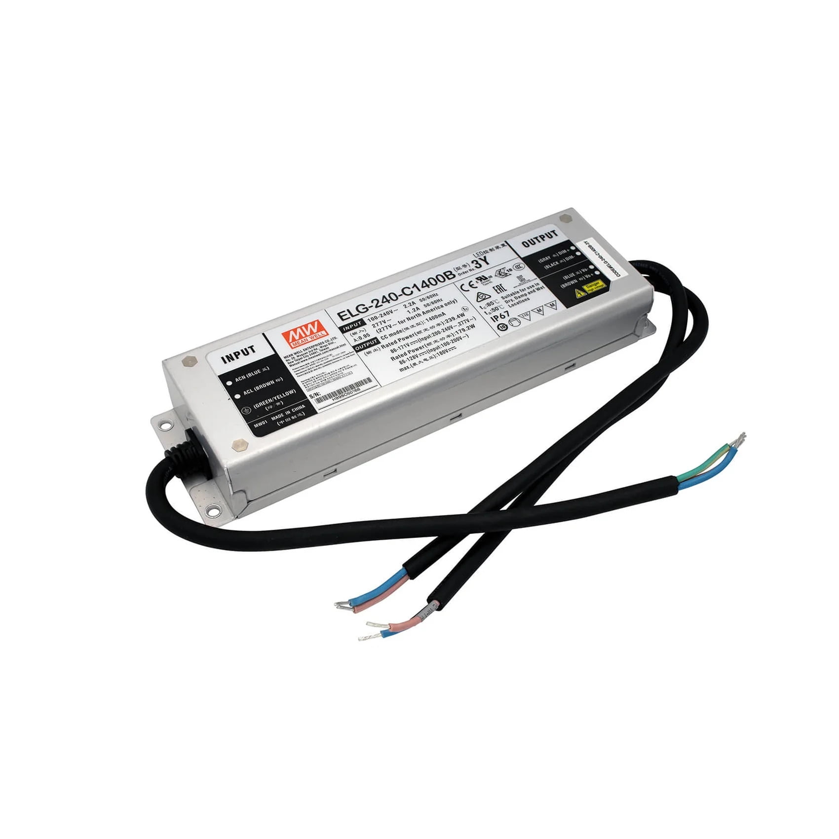 Mean Well ELG-240-C1400D2 AC-DC Single output LED Driver (CC) with PFC ...