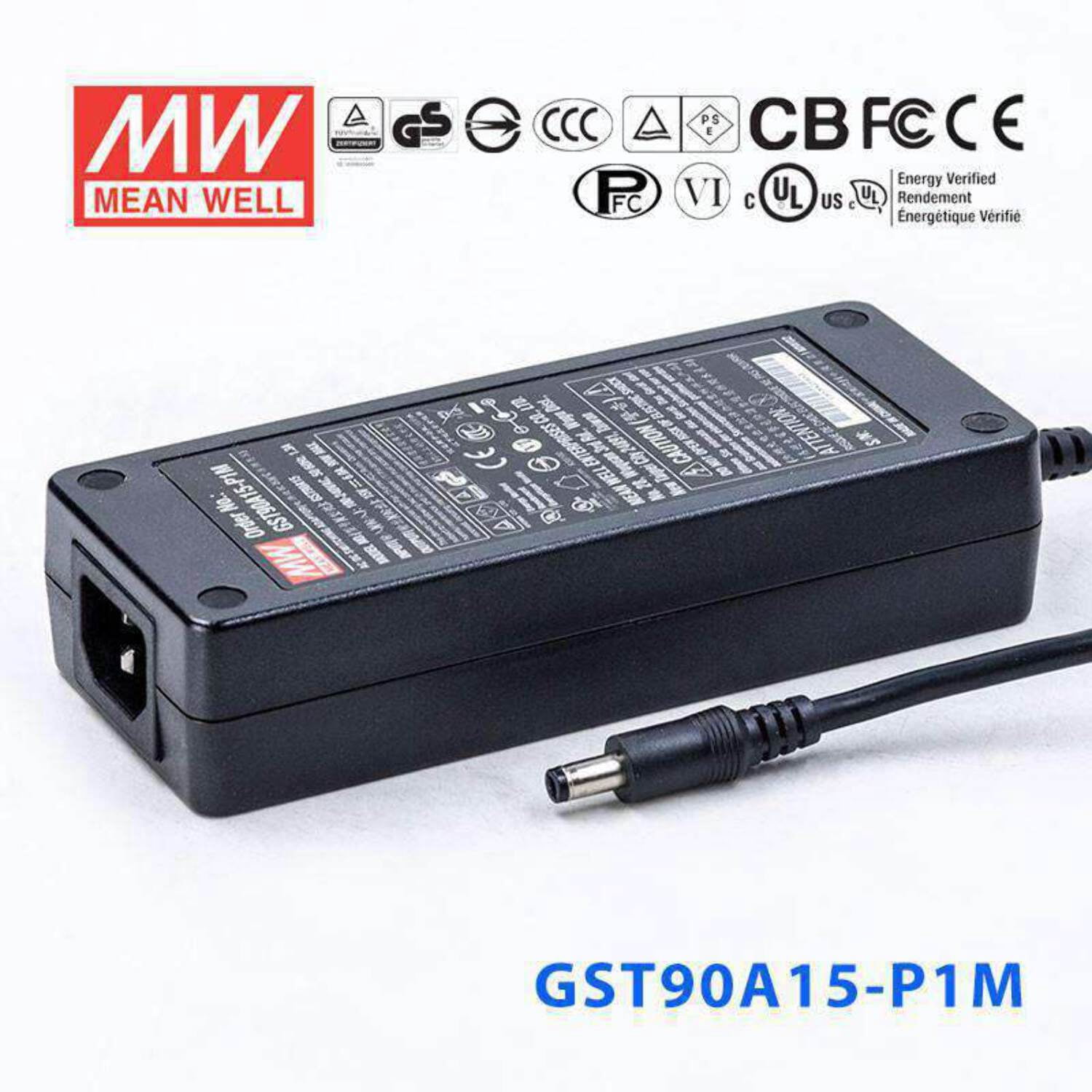 MEAN WELL GST90A15-P1M Industrial AC/DC Power Adapter - 15V 6A 90W