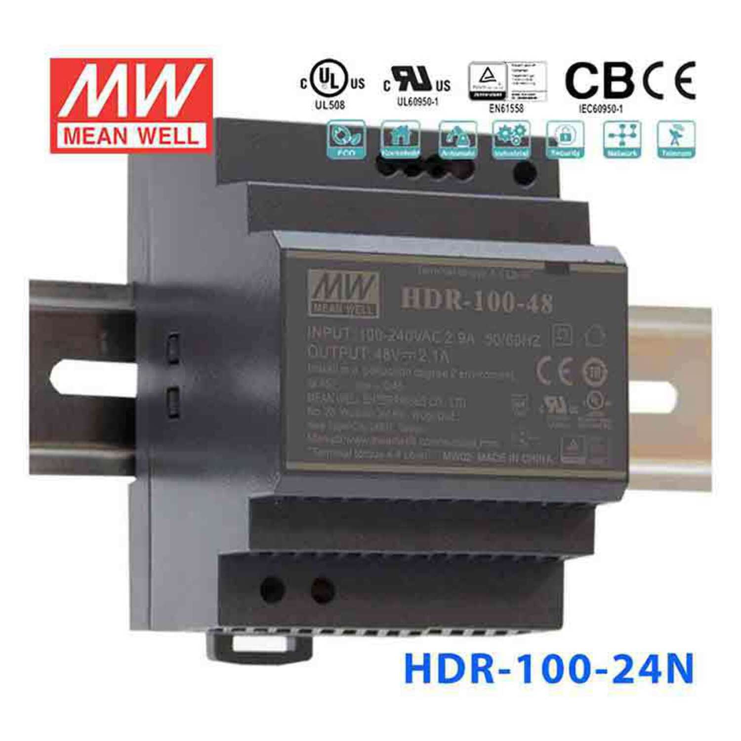 Mean Well HDR-100-24N Ultra Slim Step Shape Power Supply 100W 24V - DIN Rail