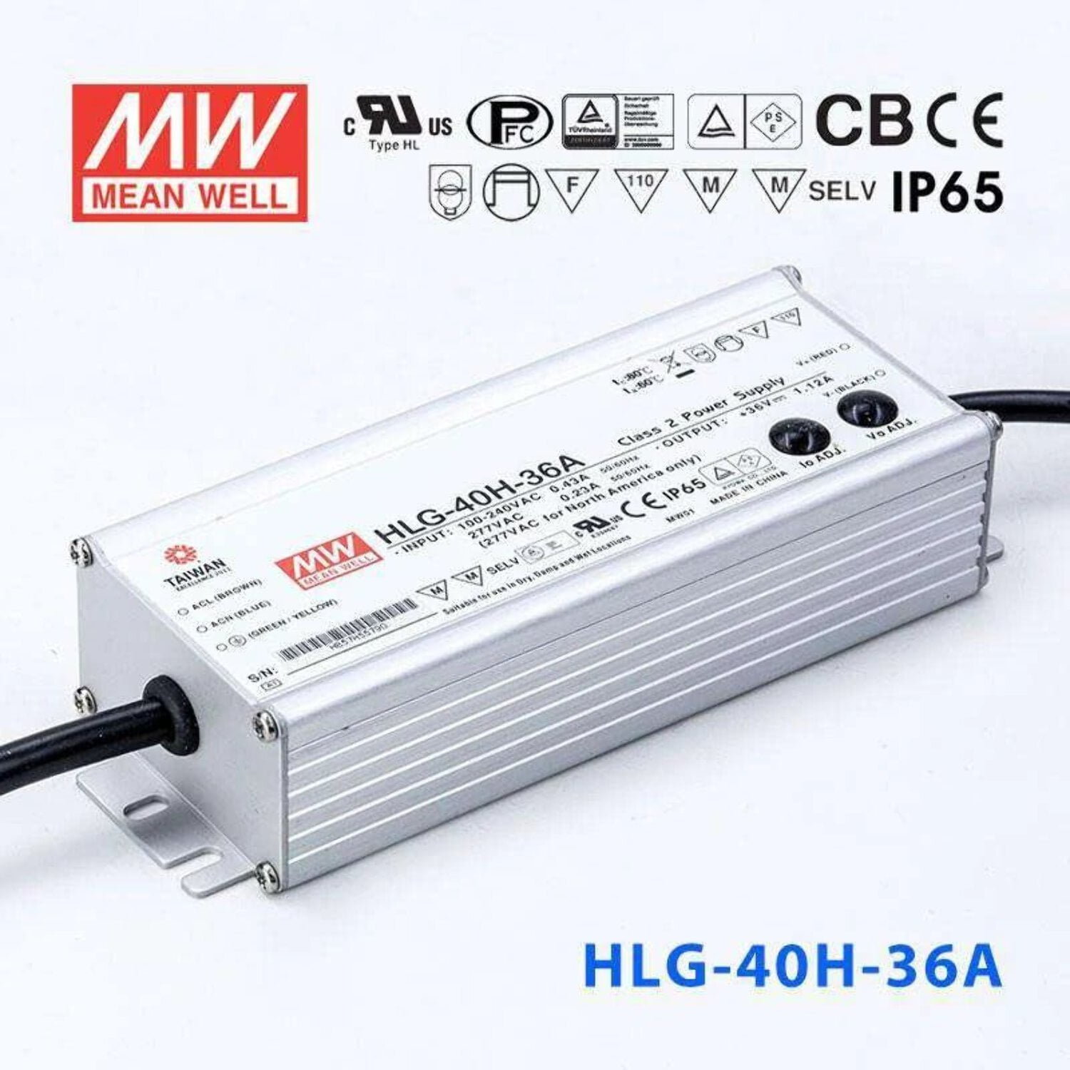 MEAN WELL HLG-40H-30A Waterproof Power Supply - 40W, 30V Output For LED Lighting