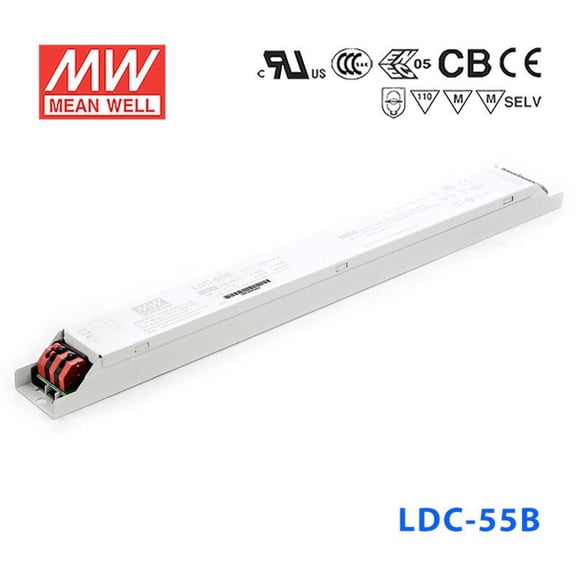 Mean Well LDC-55B Linear LED Driver 55W 500~1600mA Adjustable Output - Dimmable