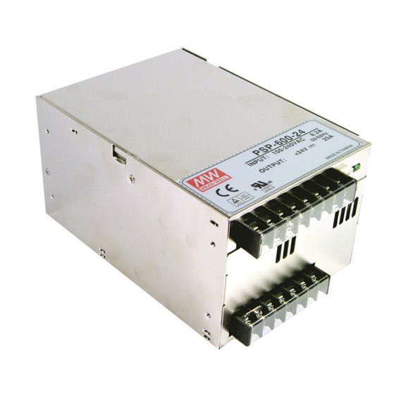 Mean Well PSP-600-48 Enclosed Switching AC-to-DC Power Supply, Single Output, 48V, 0-12.5A, 600W, 3.7" H x 4.7" W x 6.7" L
