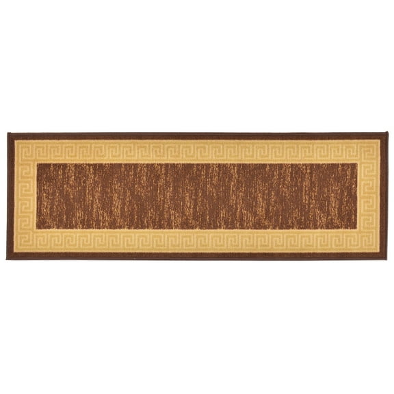 Meander Design Printed Slip Resistant Rubber Back Latex Runner Rug and Area Rugs 5 Color Options Available (Brown, 1'8" x 4'11")
