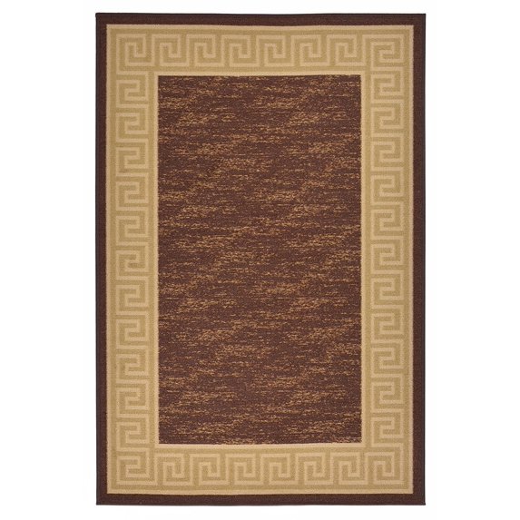 Meander Design Printed Slip Resistant Rubber Back Latex Runner Rug and Area Rugs 5 Color Options Available (Brown, 3'3" x 4'11")