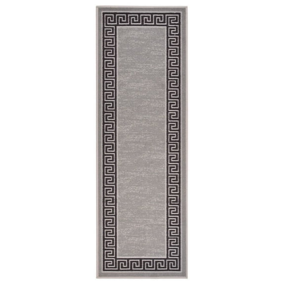 Meander Design Printed Slip Resistant Rubber Back Latex Runner Rug and Area Rugs 5 Color Options Available (Grey, 1'8" x 4'11")