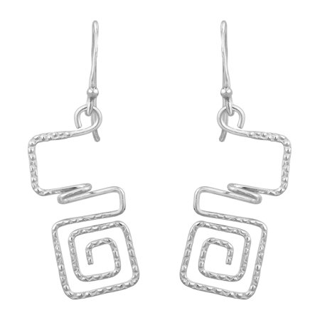 Meander Greek Key Maze Sterling Silver Dangle Earrings