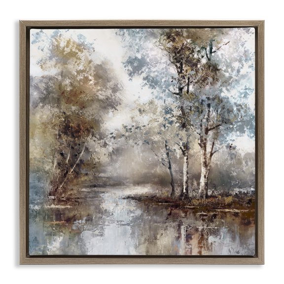 Stupell Industries Meandering River Scene Brown Framed Floater Canvas Wall Art, design by T.C. Chiu, 18 x 18