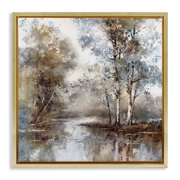 Stupell Industries Meandering River Scene Gold Framed Floater Canvas Wall Art, design by T.C. Chiu, 18 x 18