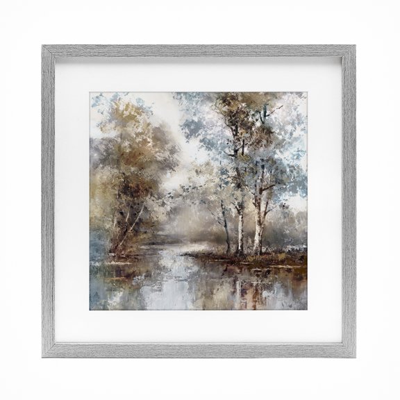 Stupell Industries Meandering River Scene Gray Framed Print Under Glass, design by T.C. Chiu, 16 x 16