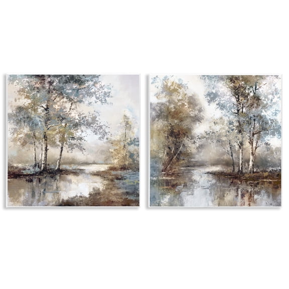 Stupell Industries Meandering River Tree Scene 2 Piece Wall Plaque Art Set, design by T.C. Chiu, 12 x 12