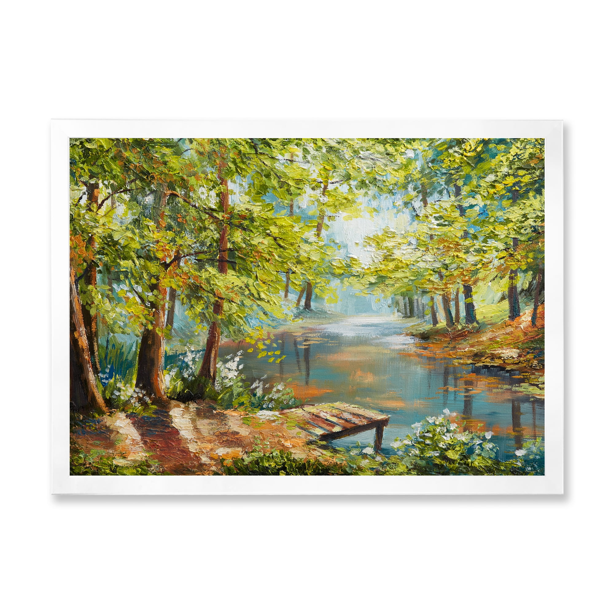 Meandering River With Autumn Forest 32 in x 16 in Framed Painting Canvas Art Print, by Designart