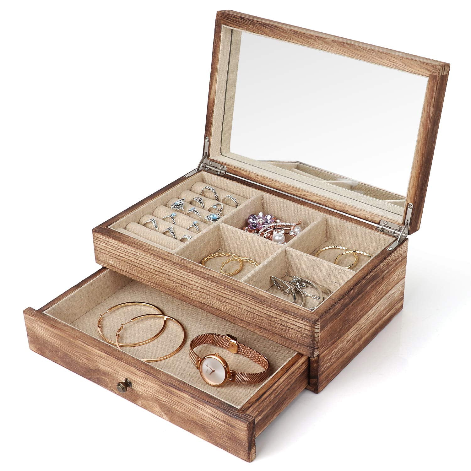Wooden Jewelry Box With 3 Expandable Jewelry Boxes, Jewelry