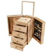 Meangood Jewelry Box Wood for Wowen, 5-Layer Large Organizer Box with Mirror & 4 Drawers for Rings, Earrings, Necklaces, Vintage Style Torched Wood