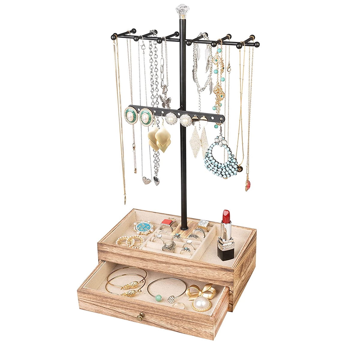 Meangood Jewelry Organizer Stand, 3-Tier Necklace Holder Jewelry Tree ...