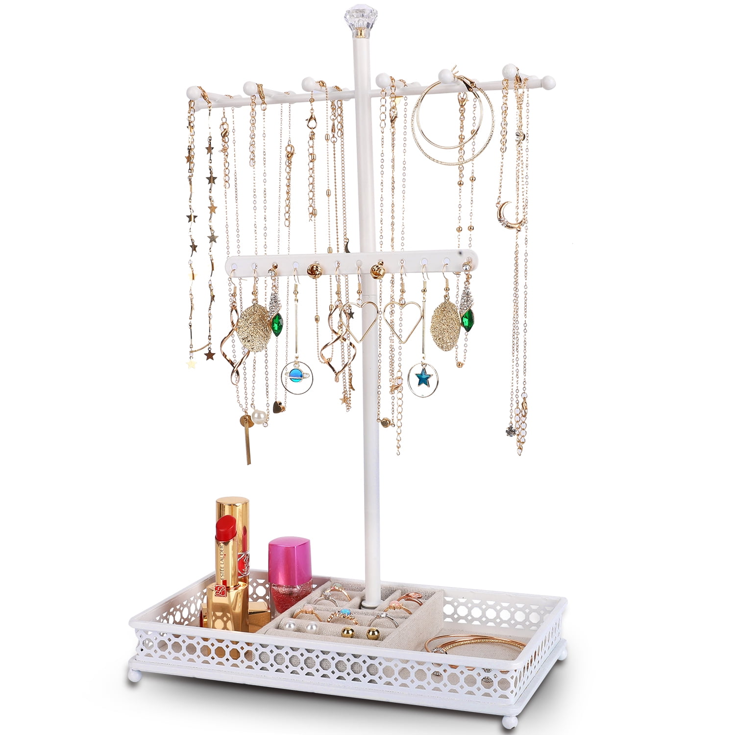 White Powder Coated Metal Tree Jewelry Organizer Stand
