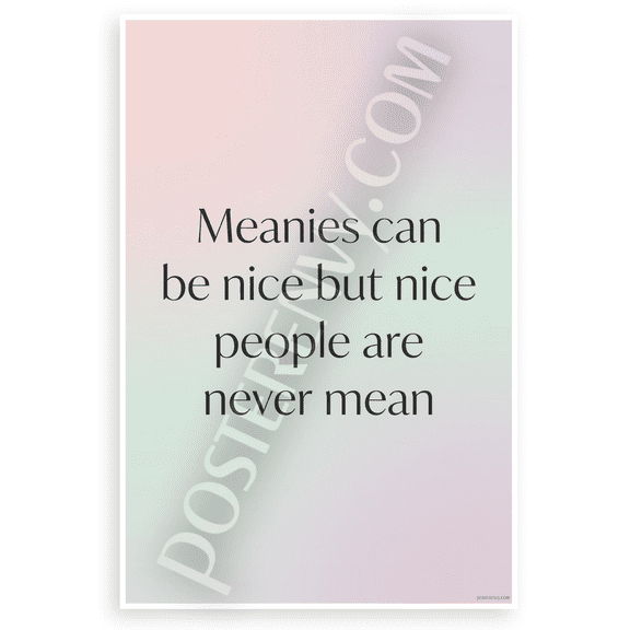 "Meanies Can Be Nice But Nice People Are Never Mean" Inspirational 12x18 US Made Poster