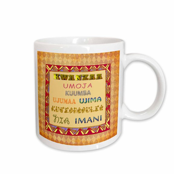 3drose, Meaning of Kwanzaa, Swahili, Orange, Green, Yellow, Purple, Red, 15oz Mug