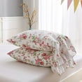 thumbnail image 1 of Meaning4 Rose Floral Long Ruffles Pillow Shams Cotton 2 Pieces (King Size, Rose), 1 of 9