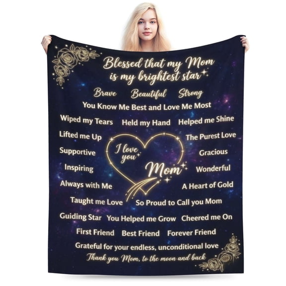 Meaningful Gift for Mom from Daughter Son, Spring Floral Night Sky Soft Fleece Throw, Botanical Mother Present 50x40