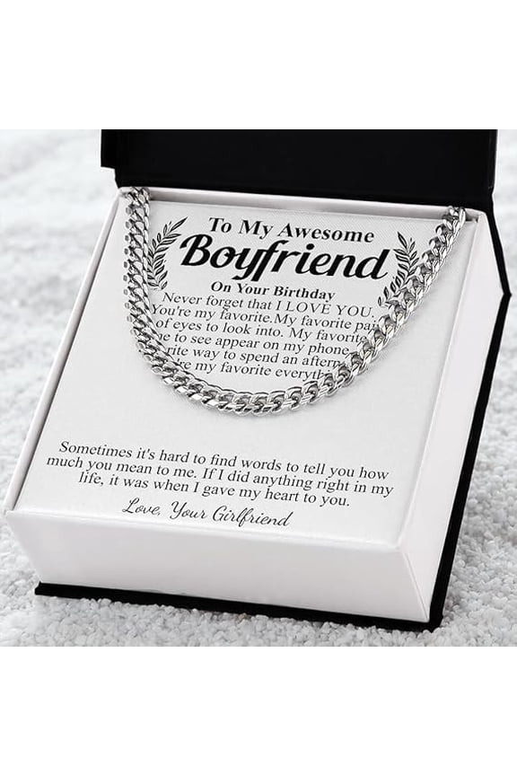 Meaningful Jewelry Gift To My Boyfriend Cuban Chain Necklace, Romantic Gift for Boyfriend, Boyfriend Birthday Gift Necklace with Messege Card