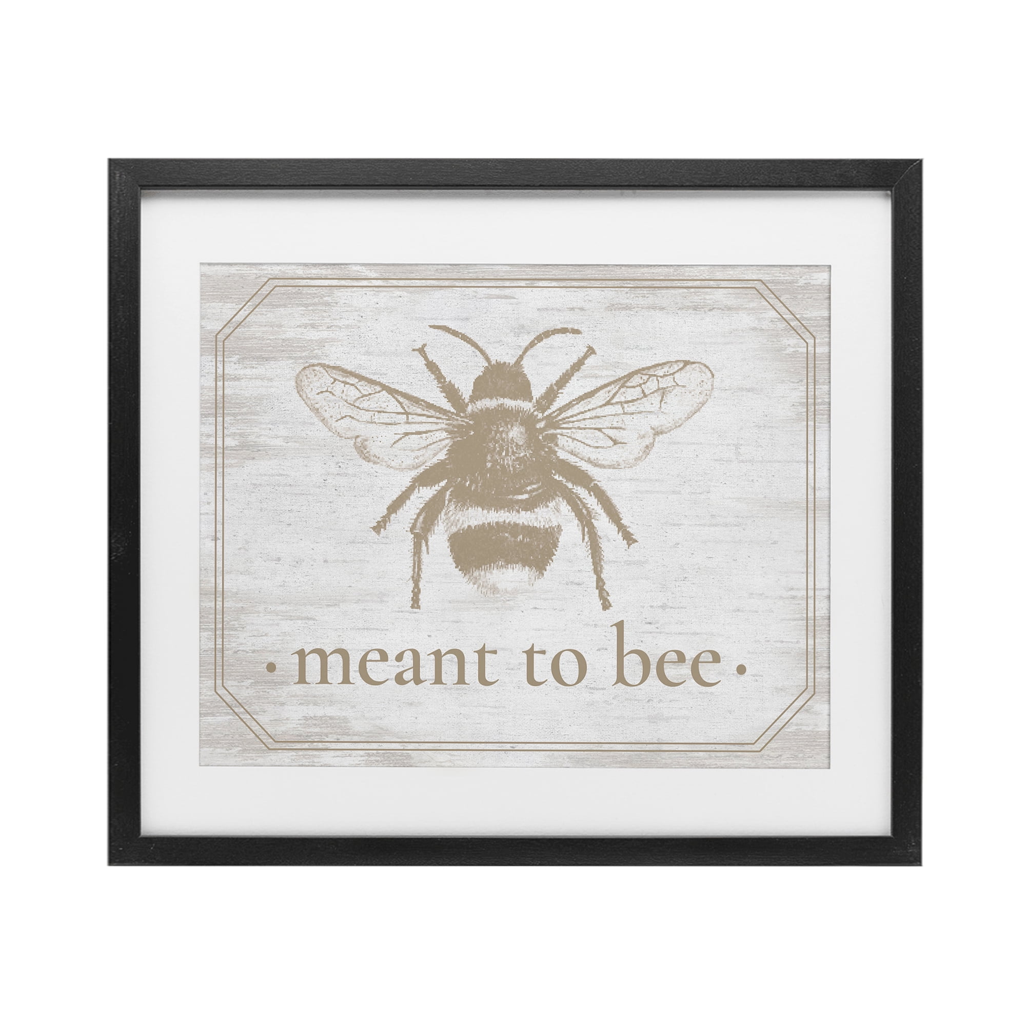 Meant To Bee Rustic Border Black Framed Print Under Glass, design by Lettered and Lined